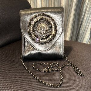 Leather Rock Elegant Black Beaded Women's Crossbody Bag